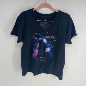 Disney Women's Black Fantasia Magic Hat Print Graphic Short Sleeve T-Shirt Large